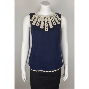 Tory Burch 100% Linen Top Embroidered Sleeveless